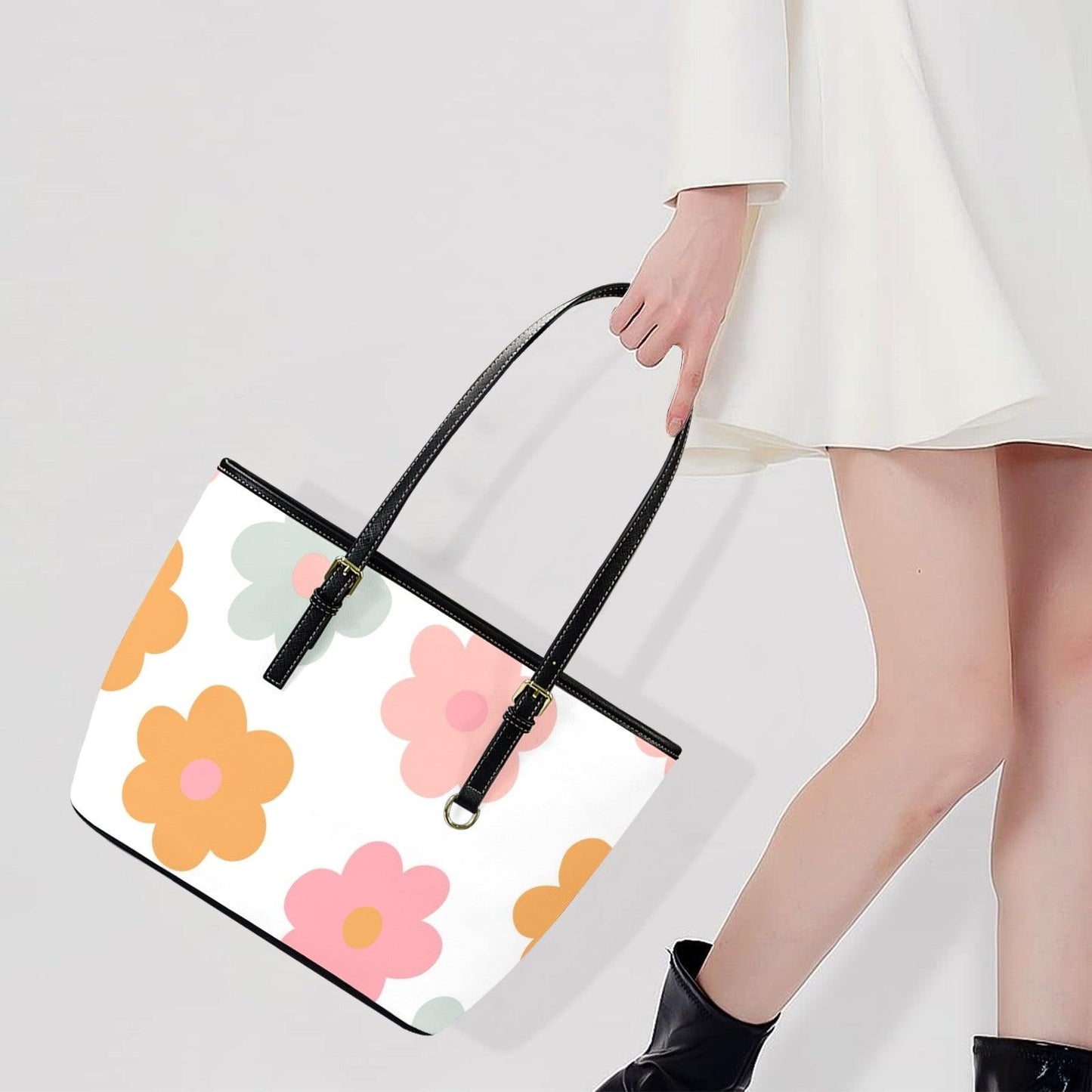 Retro Daisy Tote Bag, Mod Flower Shoulder Purse, Cute Everyday Carryall, Playful Floral Handbag