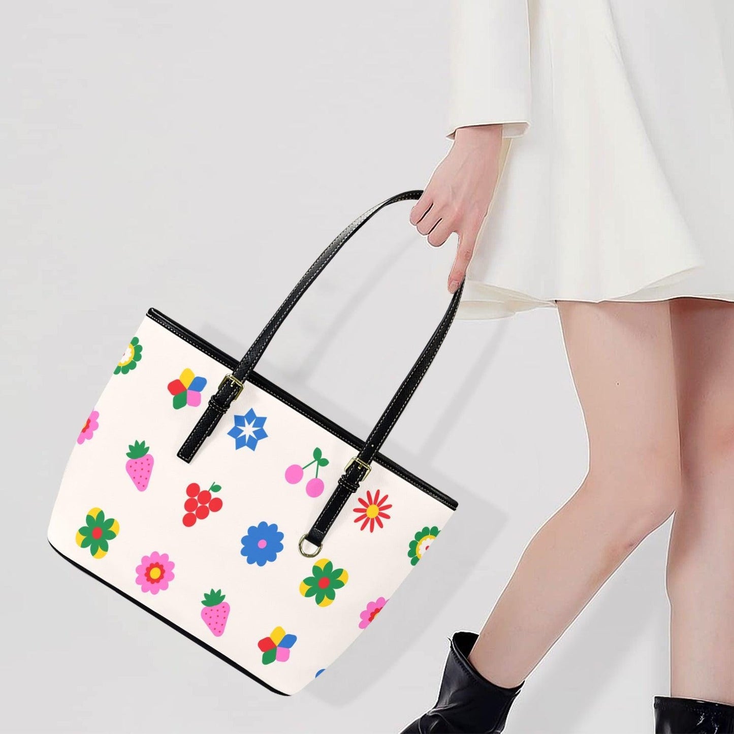 Retro Fruit Tote Bag, Strawberry Cherry Shoulder Purse, Playful Market Carryall, Colorful Everyday Handbag