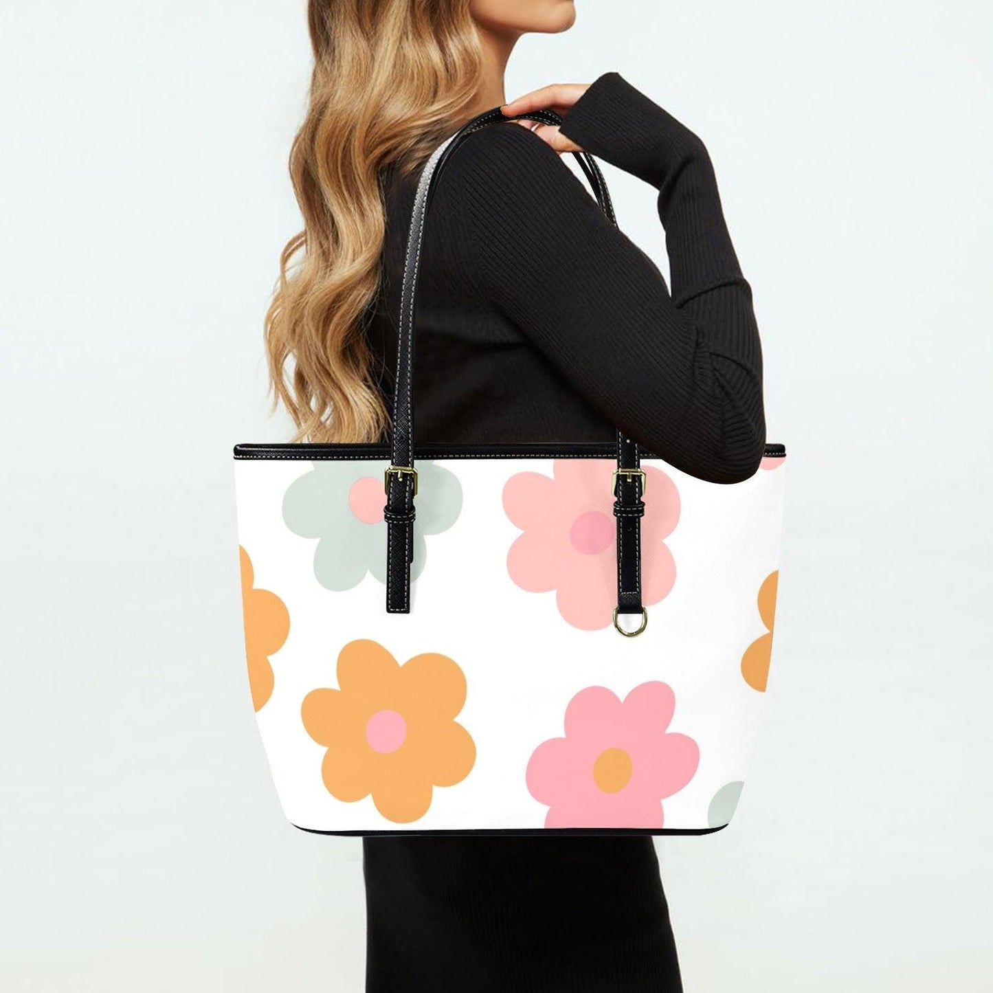 Retro Daisy Tote Bag, Mod Flower Shoulder Purse, Groovy Everyday Carryall, Cute Floral Statement Handbag