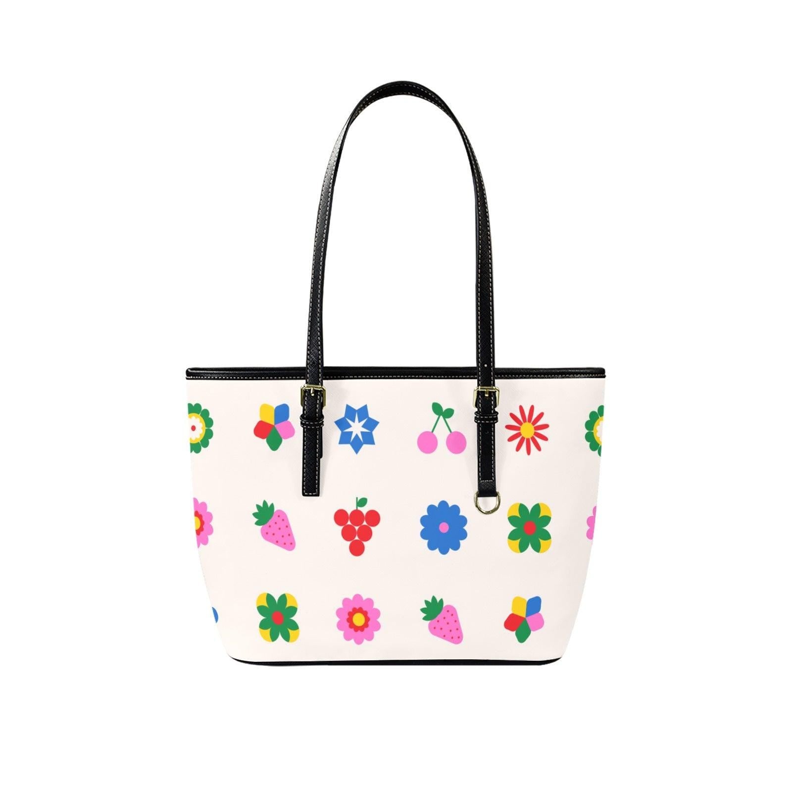 Retro Fruit Tote Bag, Strawberry Cherry Shoulder Purse, Playful Market Carryall, Colorful Everyday Handbag