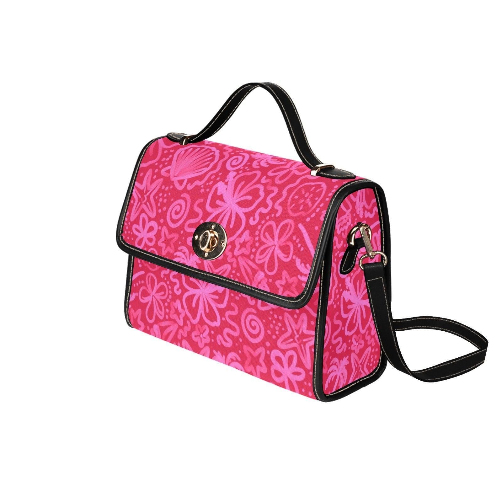 Pink Tropical Clutch Purse, Hot Pink Beach Handbag, Coastal Summer Top Handle Bag, Bold Vacation Statement Purse