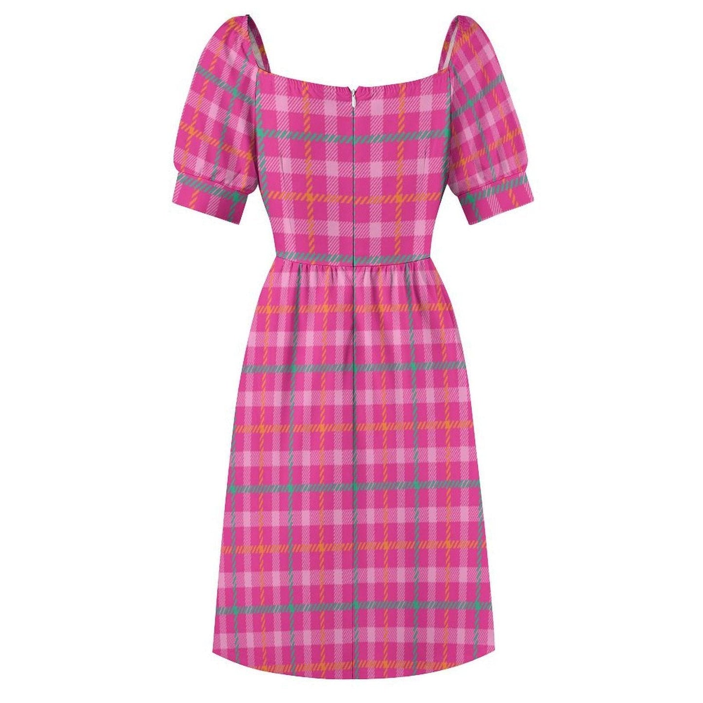 Bright Plaid Picnic Dress, Fairycore Cottage Midi, Colorful Girlcore Aesthetic Outfit, Puff Sleeve Brunch Dress, Retro Picnic Day Dress
