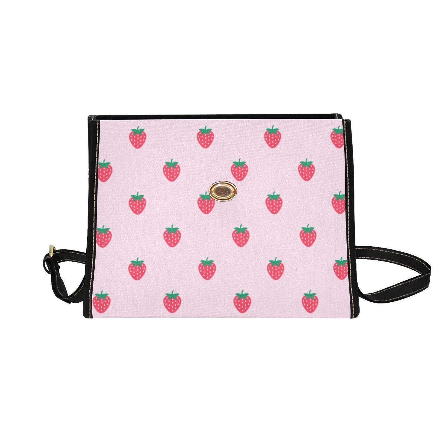 Pink Strawberry Print Satchel Bag, Kawaii Crossbody Handbag, Summer Fruit Purse