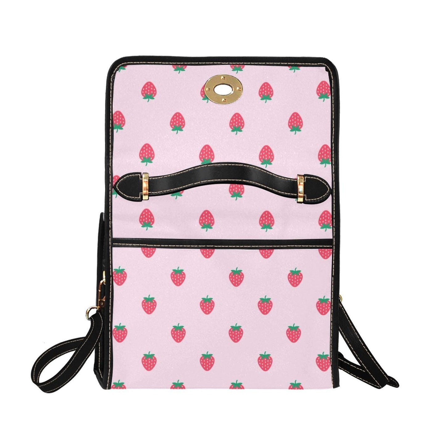 Pink Strawberry Print Satchel Bag, Kawaii Crossbody Handbag, Summer Fruit Purse
