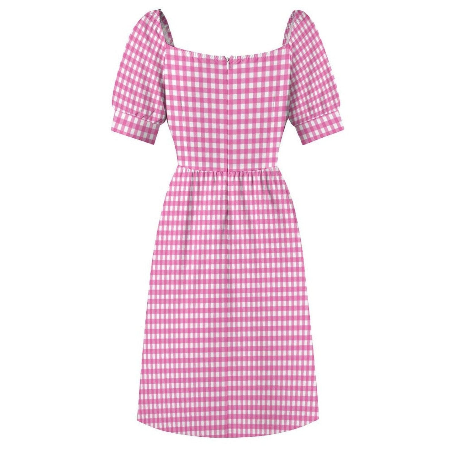 Tiny Check Pink Dress, Gingham Summer Brunch Outfit, Romantic Picnic Girlcore Look, Cottagecore Midi Puff Sleeve Dress, Pink Soft Style
