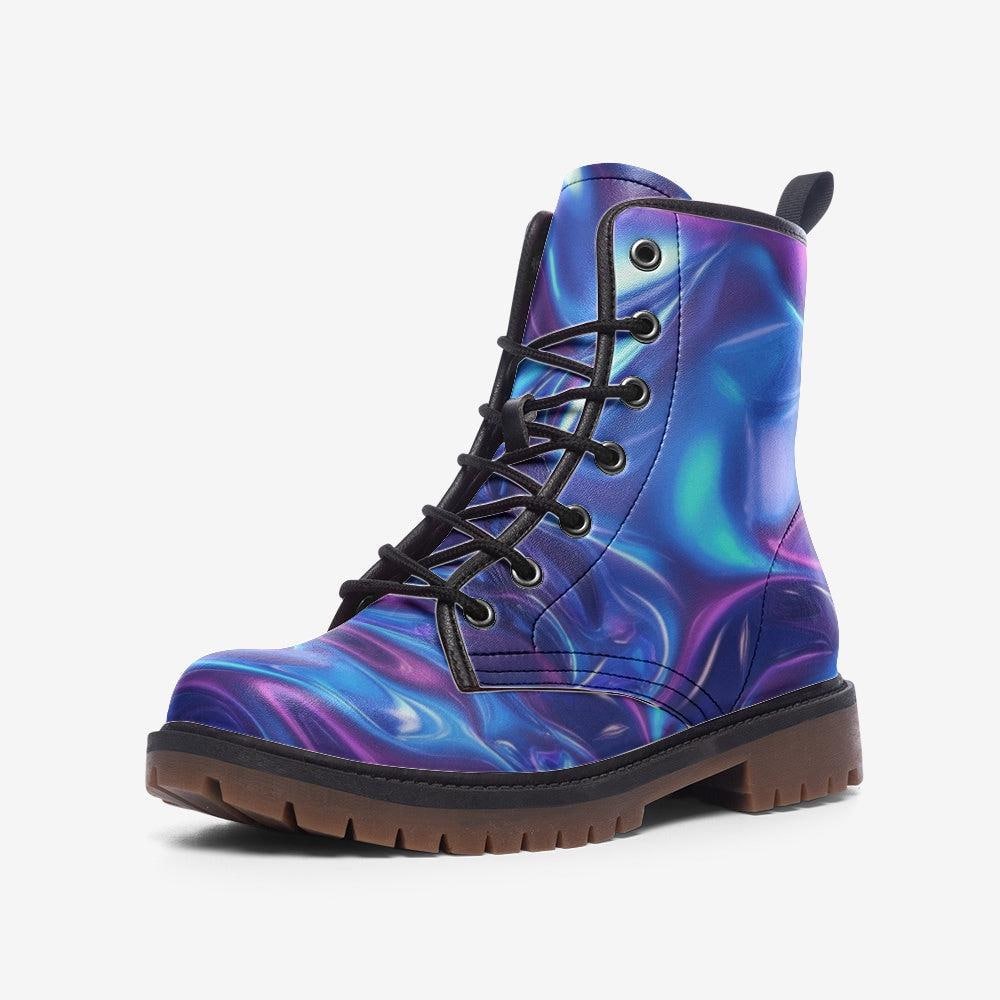 Galaxy Combat Boots with Cosmic Swirl Print and Space Design
