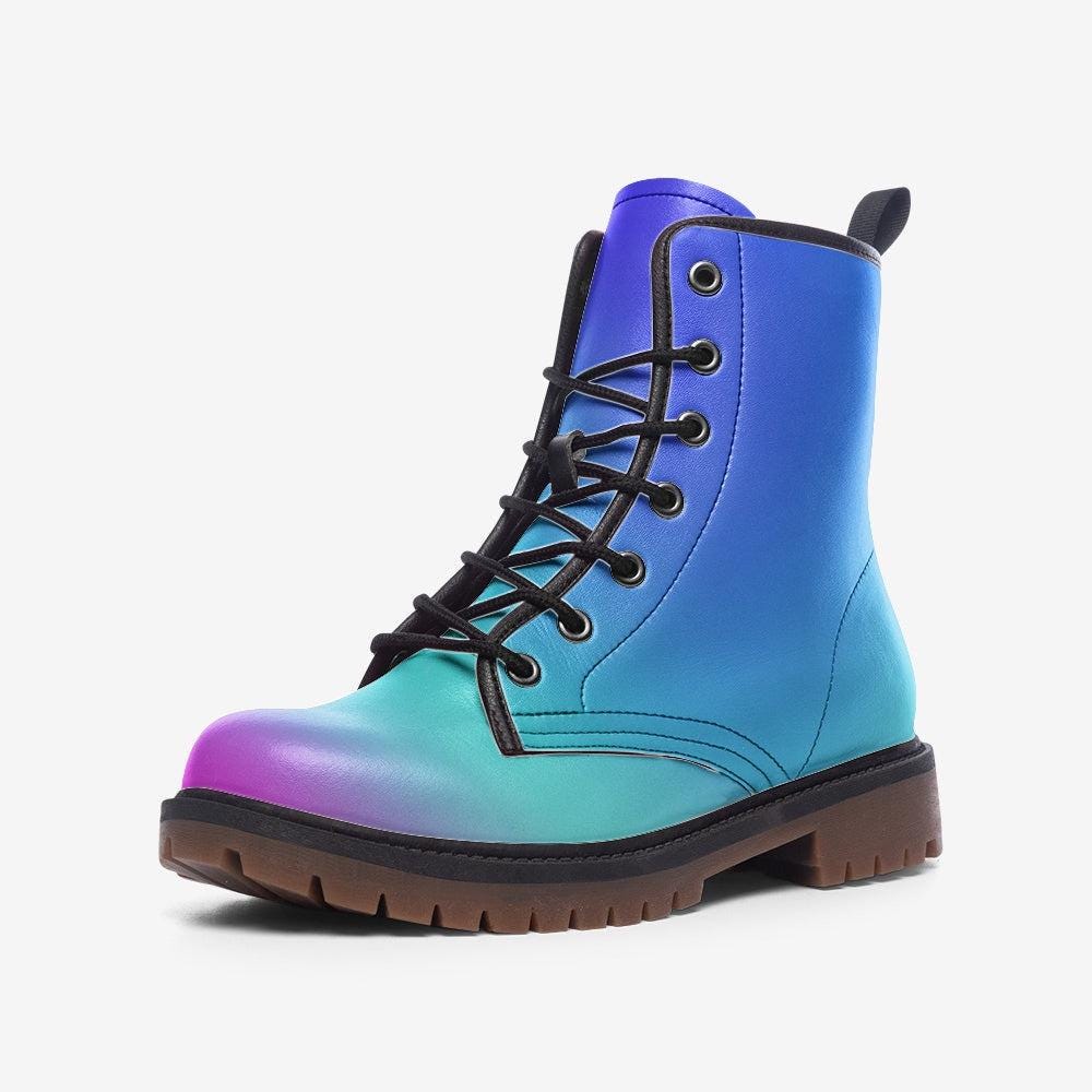 Holographic Combat Boots, Blue Purple Gradient Ankle Boots, Festival, Rave, Cyber Fairy Style