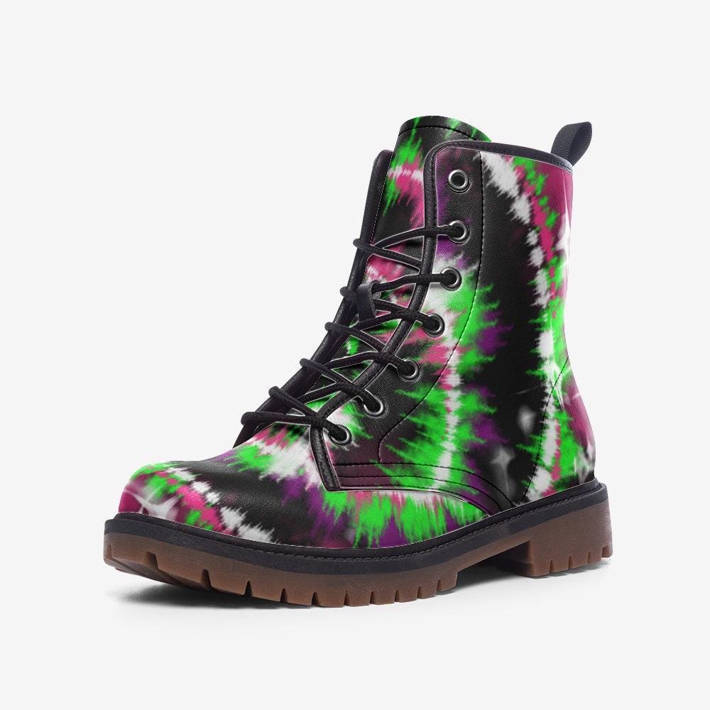 Neon Tie Dye Combat Boots with Grunge Psychedelic Style