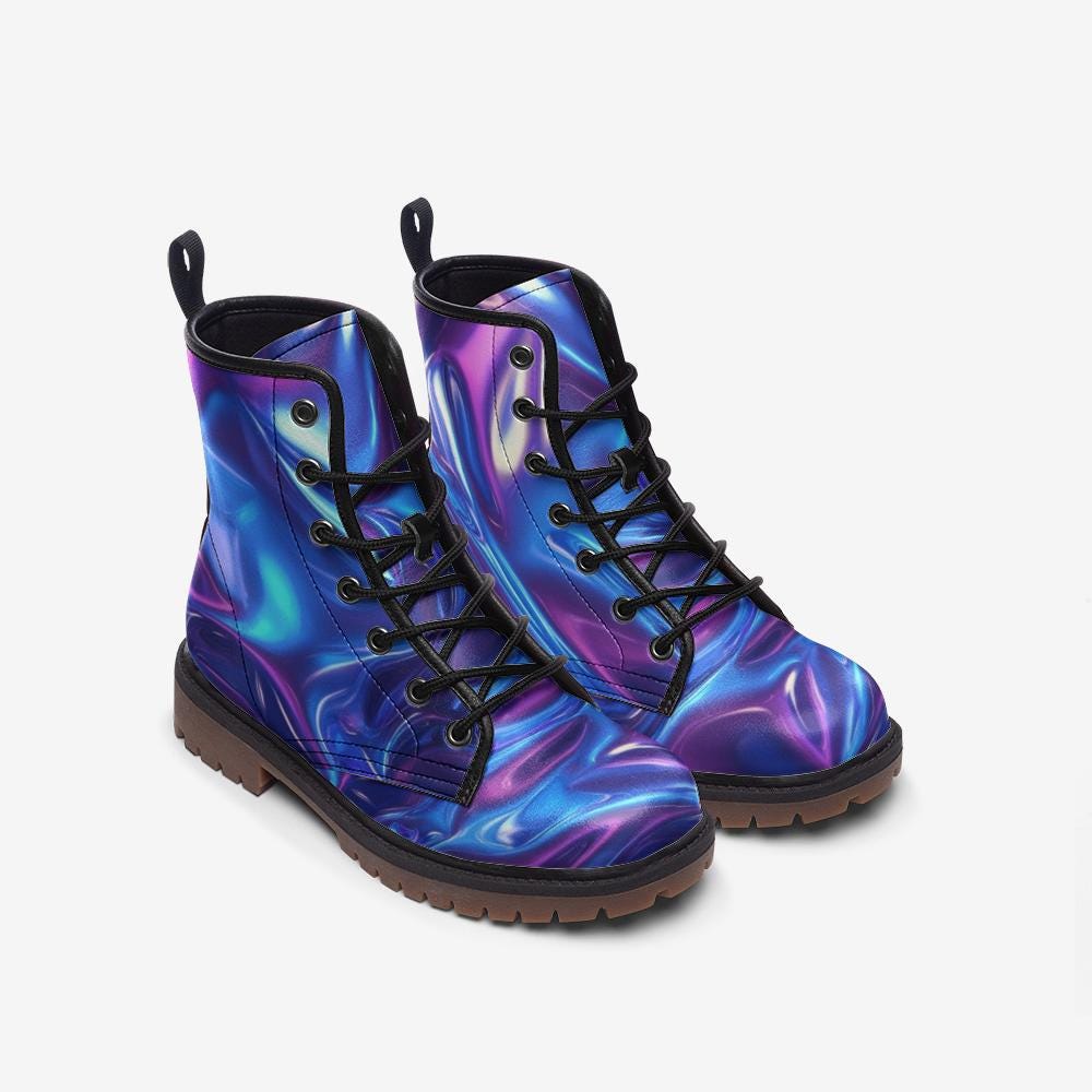 Galaxy Combat Boots with Cosmic Swirl Print and Space Design