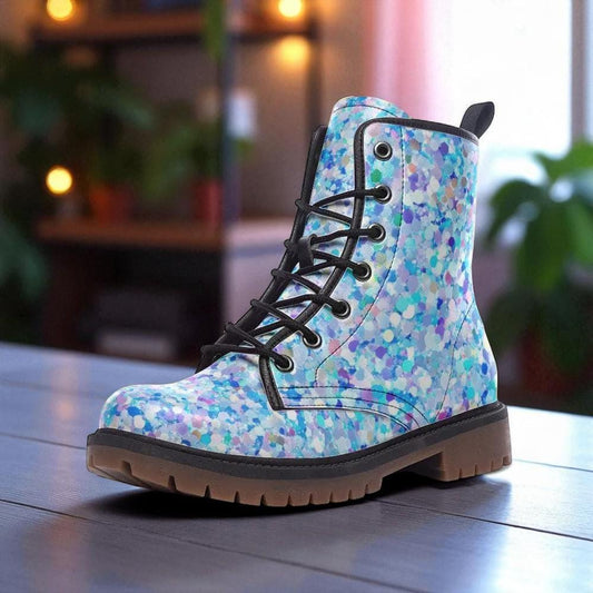 Blue Glitter Combat Boots, Sparkly Rave Shoes, Festival Ankle Boots, Alternative Party Footwear