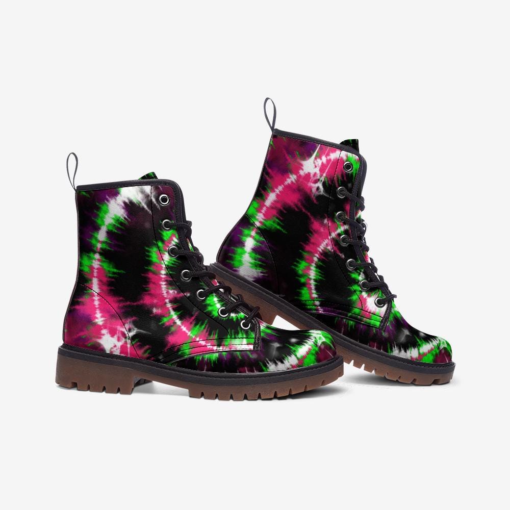 Neon Tie Dye Combat Boots with Grunge Psychedelic Style