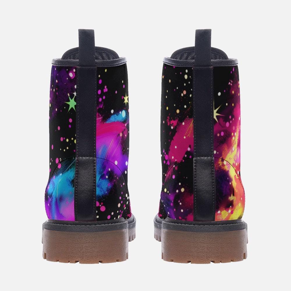 Galaxy Nebula Combat Boots, Cosmic Platform Edgy Shoes, Celestial Space Print Footwear