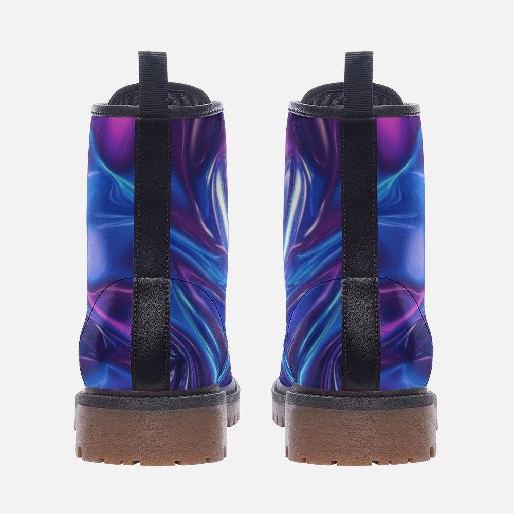 Galaxy Combat Boots with Cosmic Swirl Print and Space Design