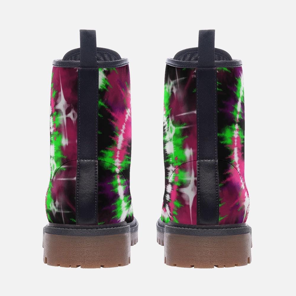 Neon Tie Dye Combat Boots with Grunge Psychedelic Style