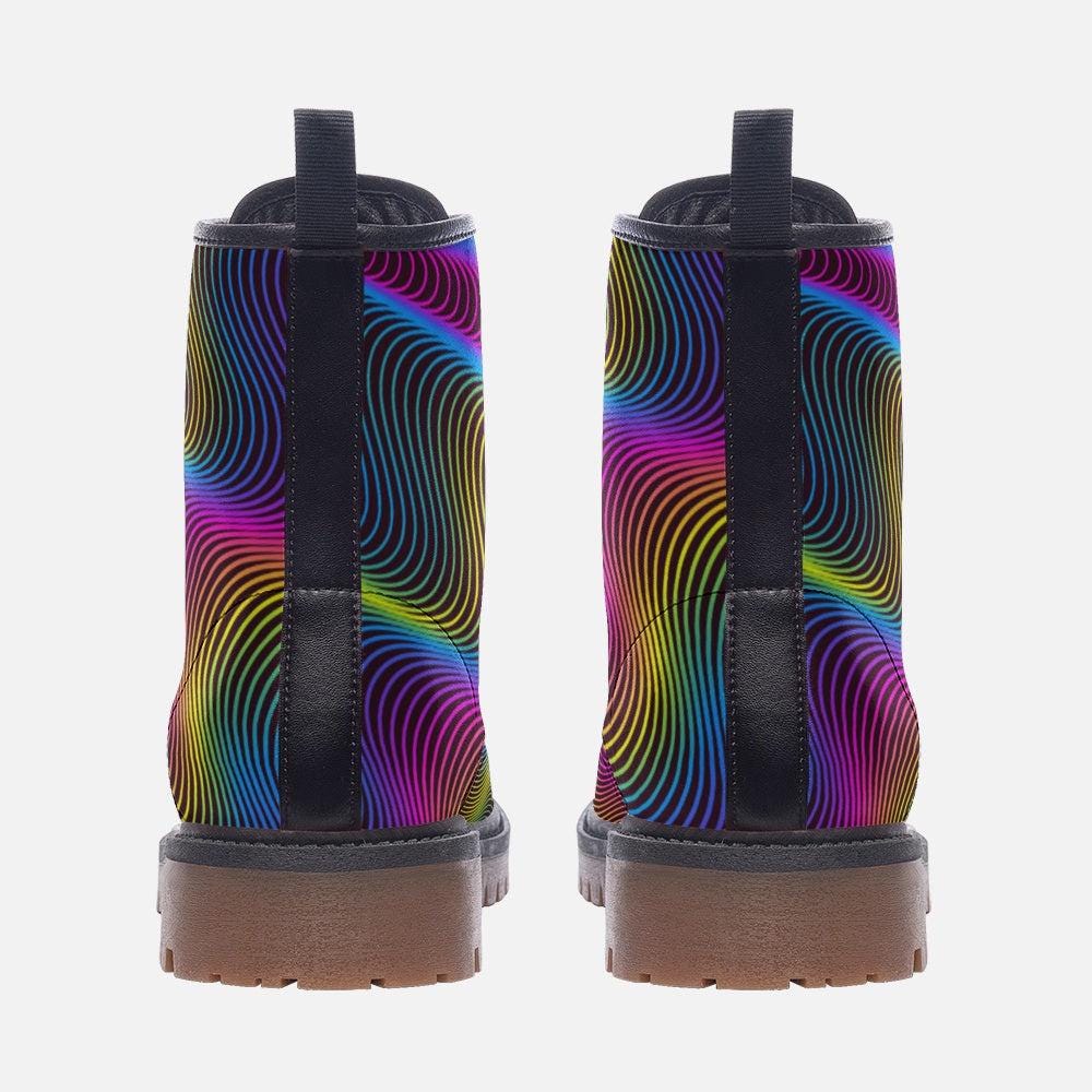 Rainbow Swirl Platform Boots, Psychedelic Festival Rave Style, Trippy Combat Boots, Colorful Rave Footwear