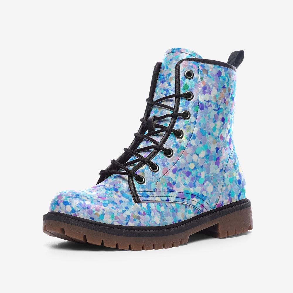 Blue Glitter Combat Boots, Sparkly Rave Shoes, Festival Ankle Boots, Alternative Party Footwear