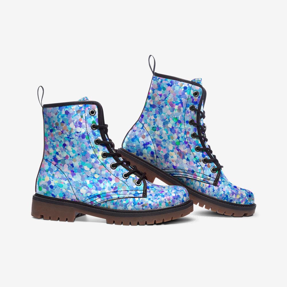 Blue Glitter Combat Boots, Sparkly Rave Shoes, Festival Ankle Boots, Alternative Party Footwear