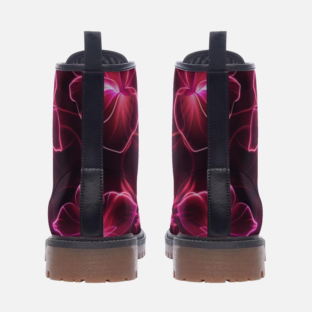 Neon Flower Combat Boots, Rave Festival Lace-Up Platform Boots, Electric Punk Shoes