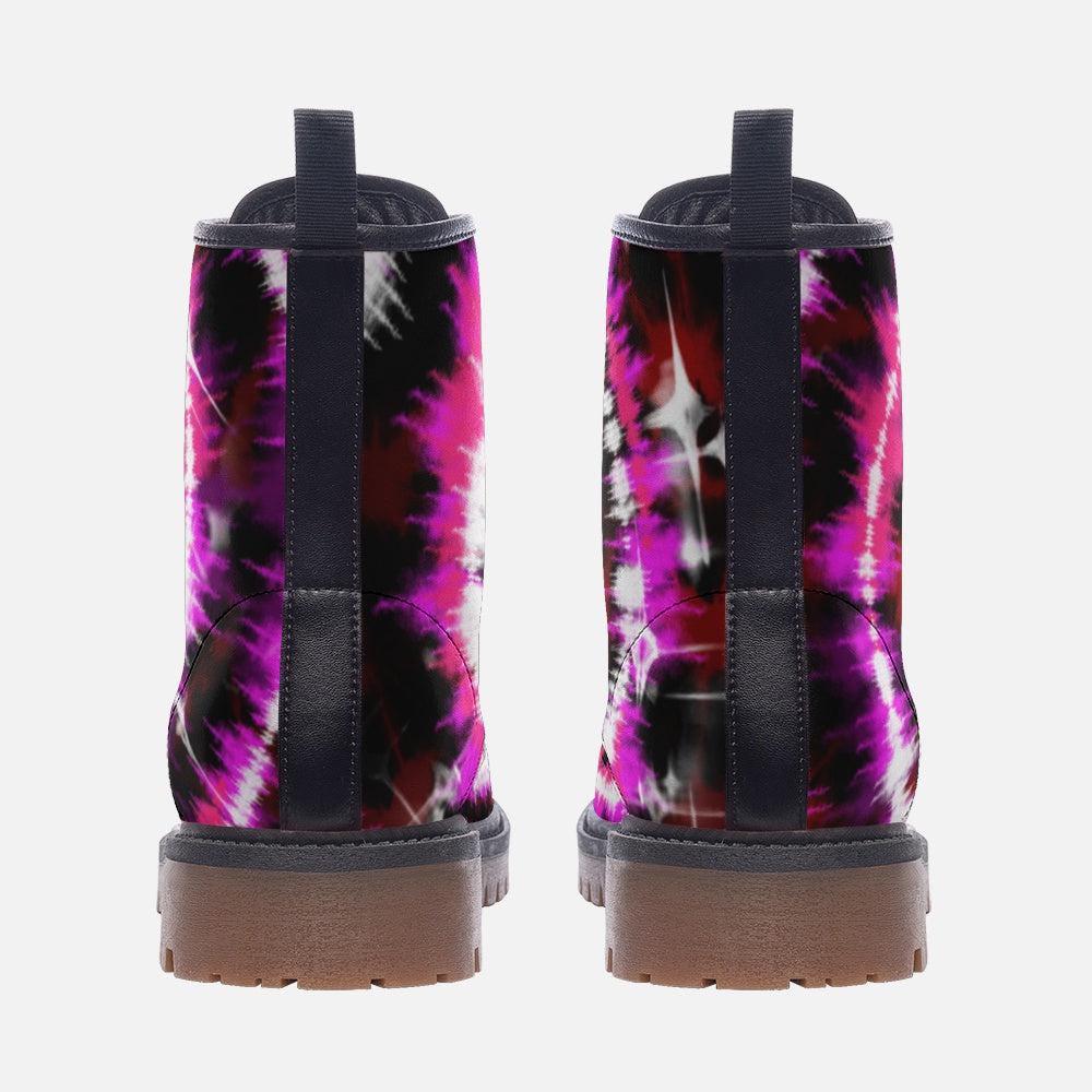 Pink Tie Dye Combat Boots, Festival Rave Shoes, Psychedelic Alt Style, Vegan Leather