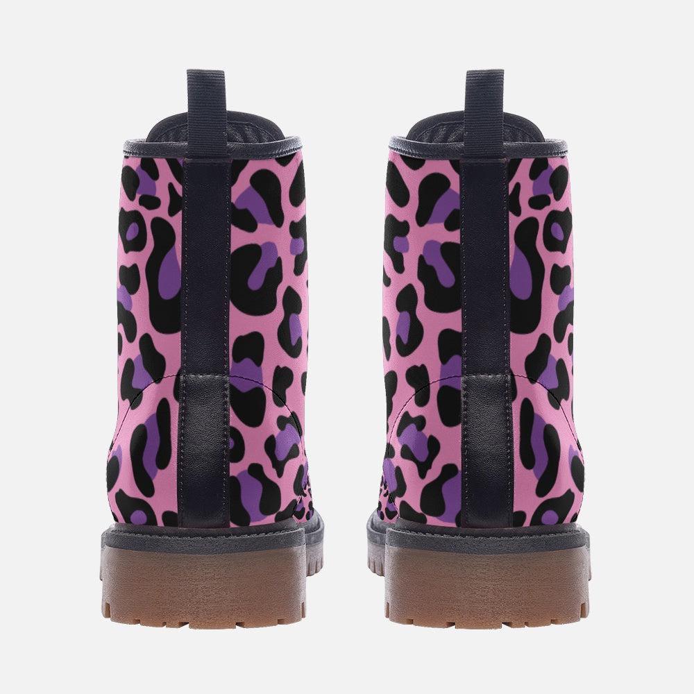 Pink leopard boots, festival rave lace up shoes, alt party footwear