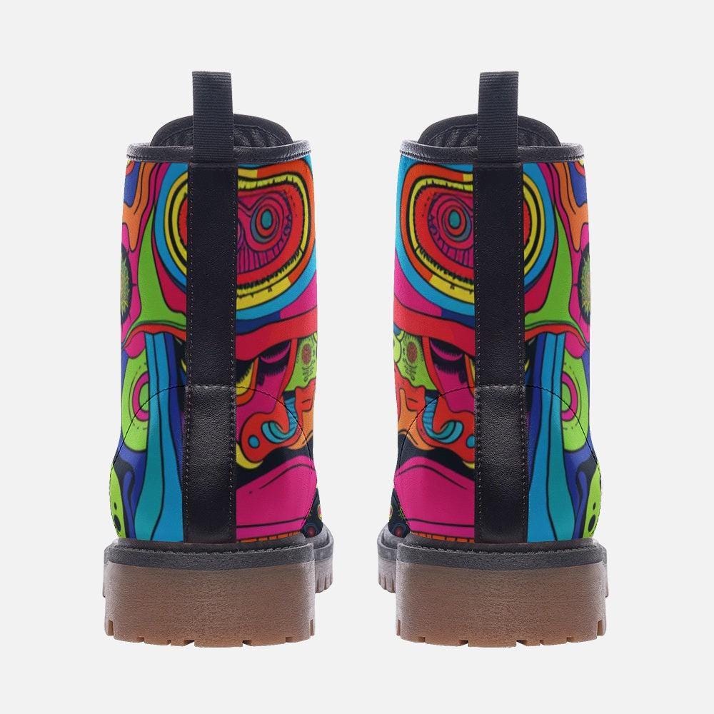 Rainbow Swirl Combat Boots, Psychedelic Festival Shoes, Rave Footwear for Women and Men