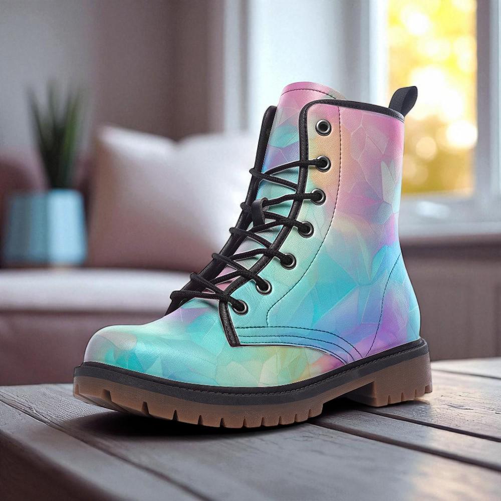 Pastel Iridescent Boots, Colorful Festival Fairy Combat Shoes