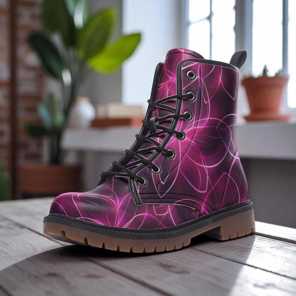Psychedelic Neon Combat Boots, Trippy Glow Party Festival Rave Shoes