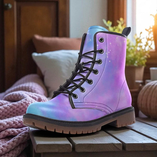 Galaxy Combat Boots, Rave Festival Shoes Purple Blue Pastel Boots
