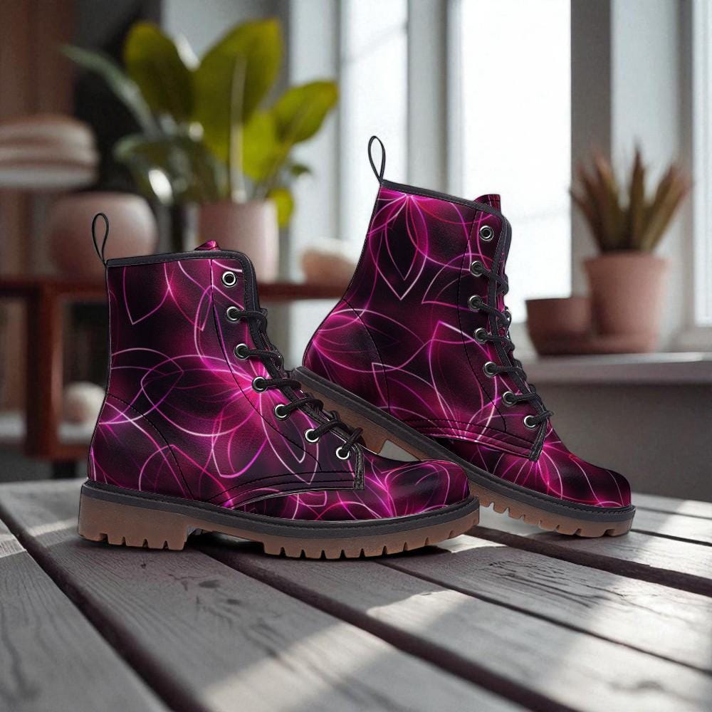 Psychedelic Neon Combat Boots, Trippy Glow Party Festival Rave Shoes