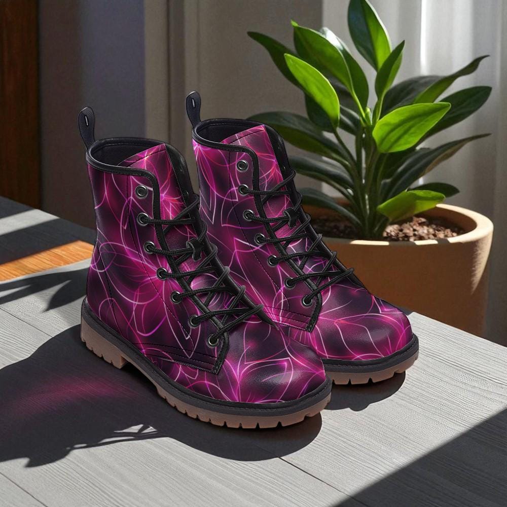 Psychedelic Neon Combat Boots, Trippy Glow Party Festival Rave Shoes