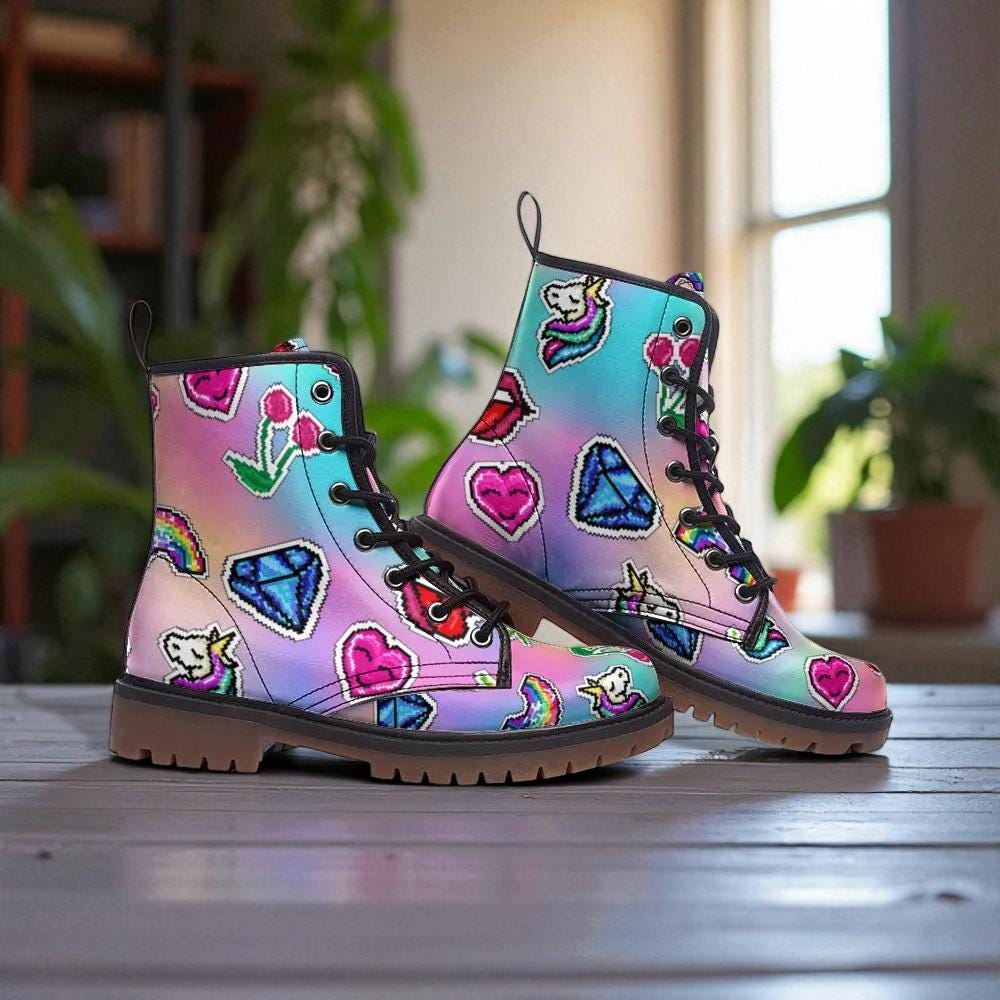 Kawaii Pastel Combat Boots: Vegan Leather Rave Festival Shoes