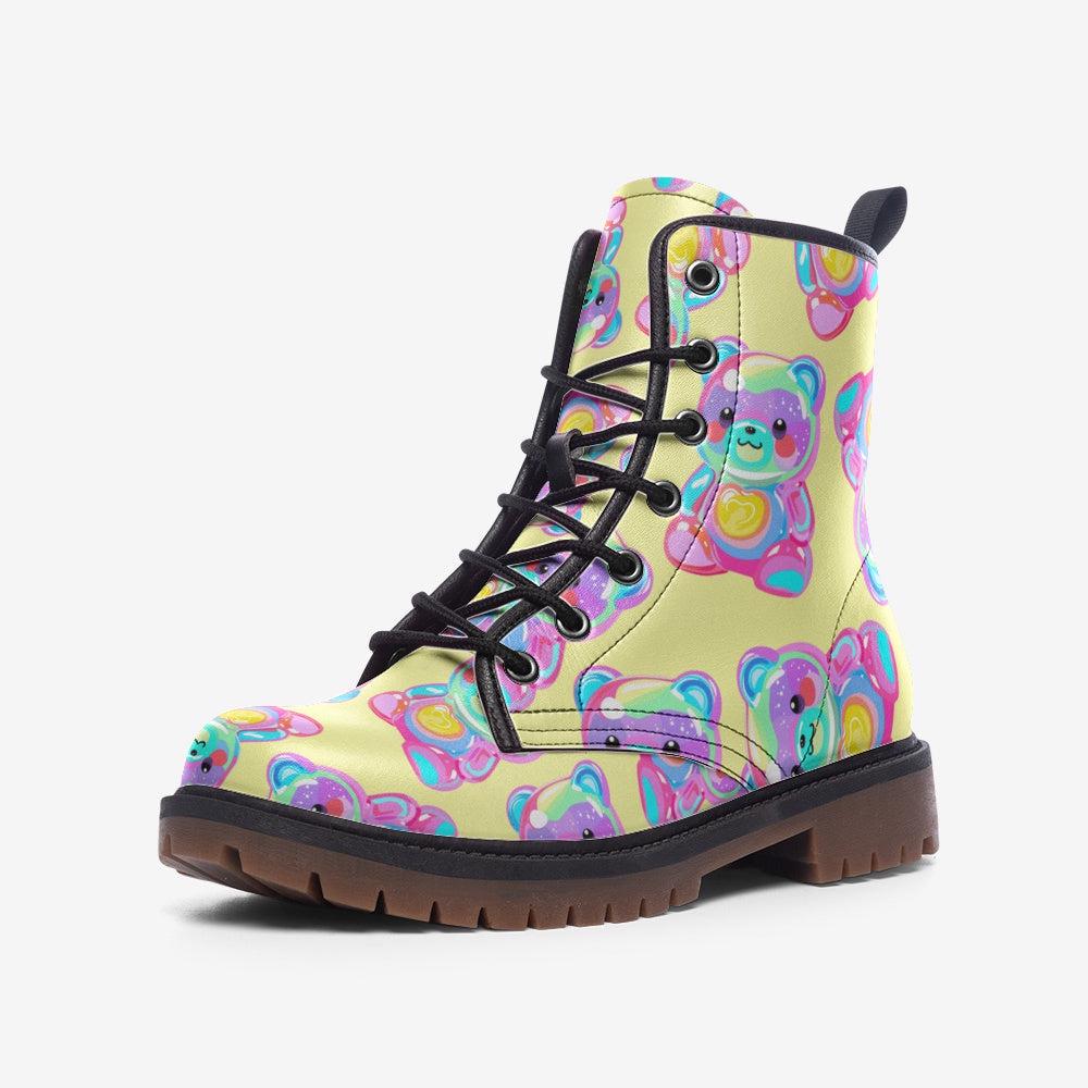 Rainbow bear boots, dopamine rave lace up shoes, festival party style