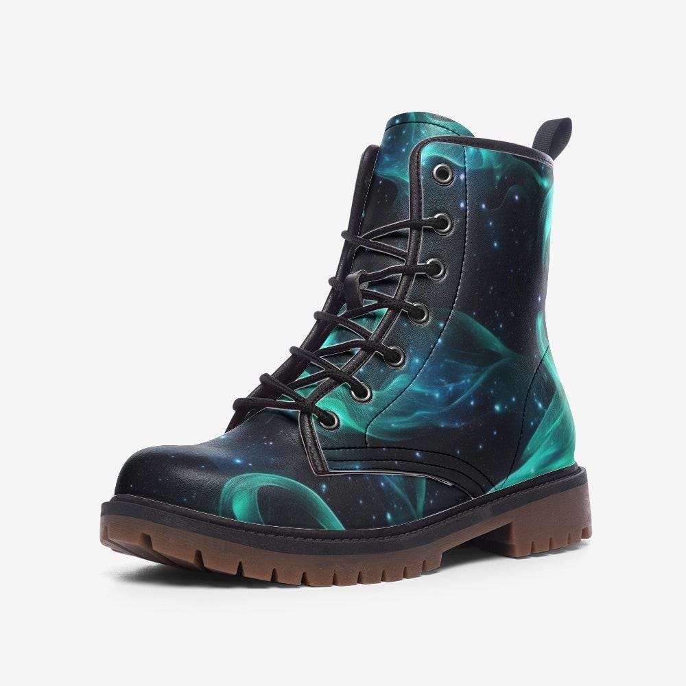Aurora Borealis Vegan Leather Combat Boots: Festival Rave Footwear