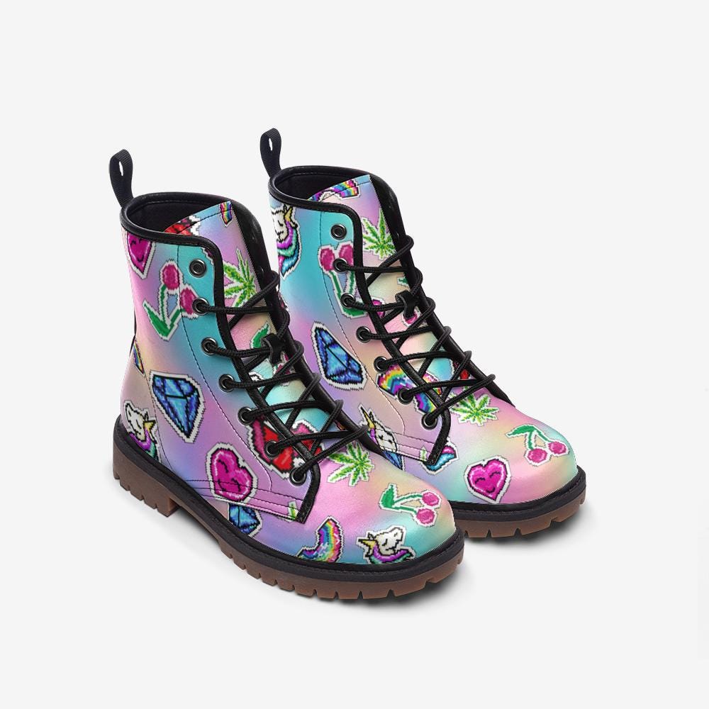 Kawaii Pastel Combat Boots: Vegan Leather Rave Festival Shoes