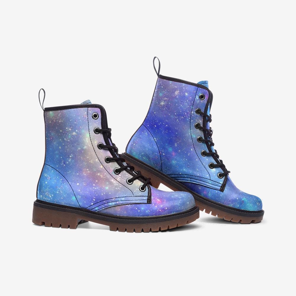 Galaxy Combat Boots, Celestial Starry Night Print Festival Rave Shoes