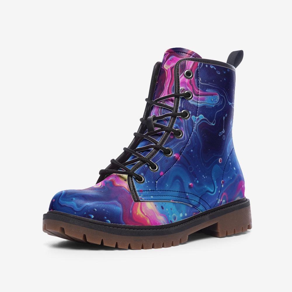 Neon Galaxy Combat Boots, Psychedelic Rave Festival Shoes