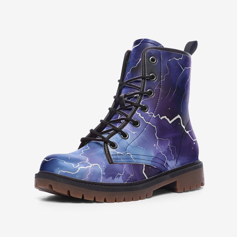 Electric Lightning Combat Boots, Stormcore Rave Festival Shoes in Blue