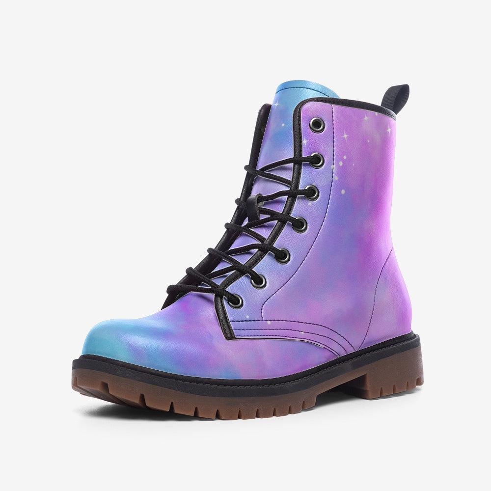 Galaxy Combat Boots, Rave Festival Shoes Purple Blue Pastel Boots