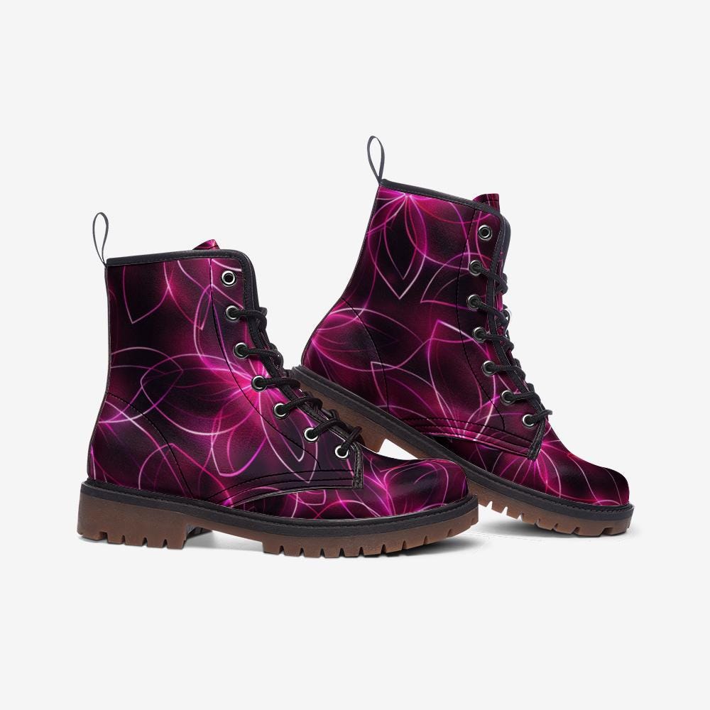 Psychedelic Neon Combat Boots, Trippy Glow Party Festival Rave Shoes
