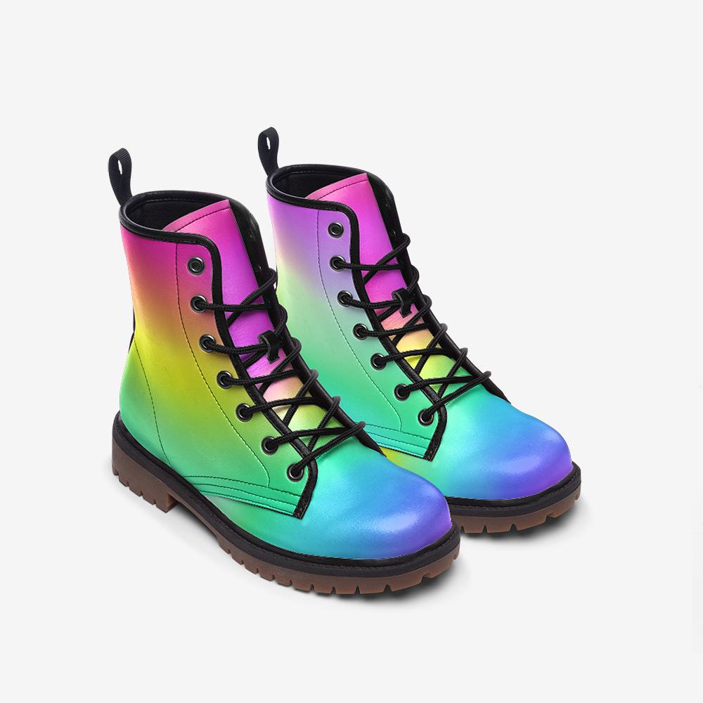 Gradient Rainbow Combat Boots, Colorful EDM Rave Party Footwear