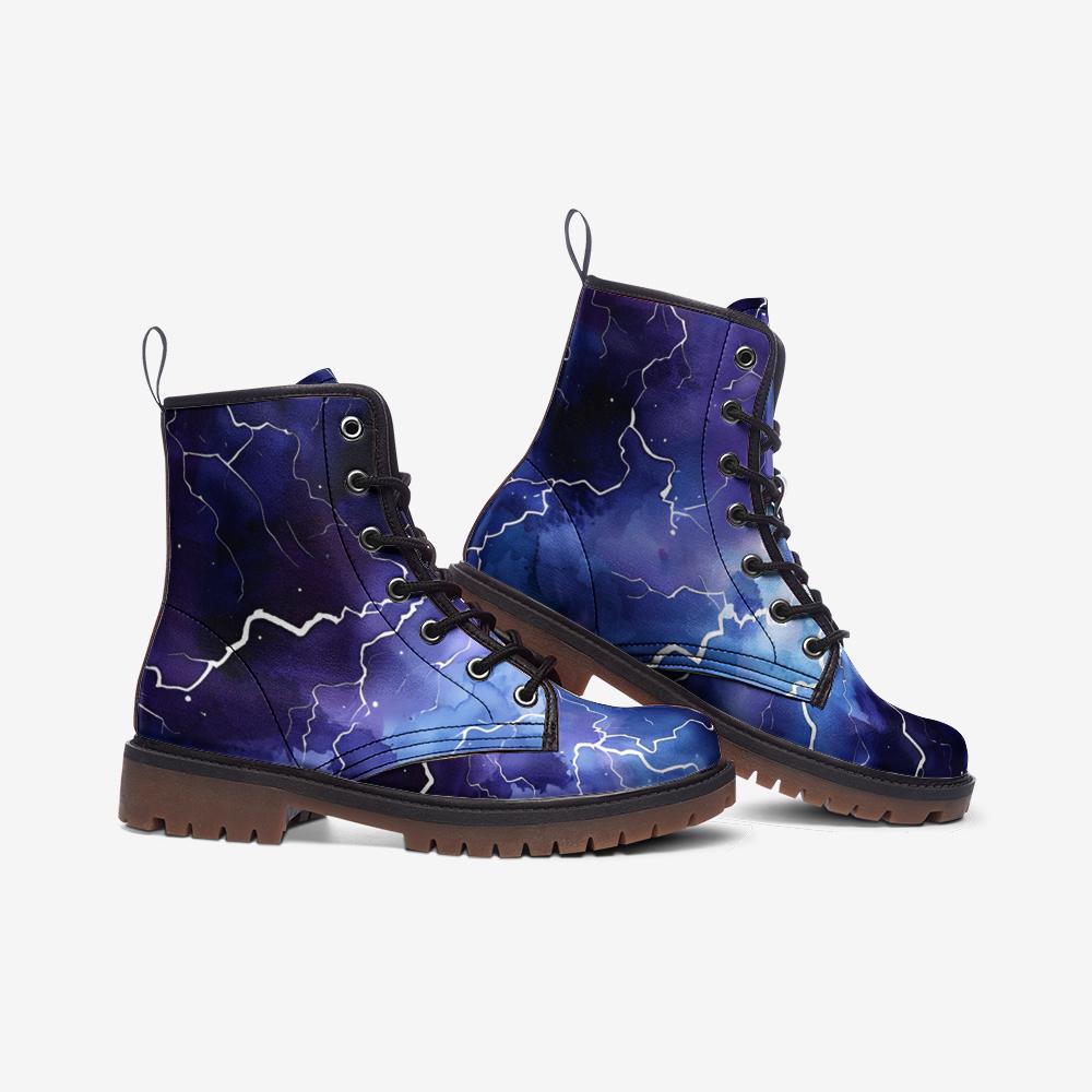 Electric Lightning Combat Boots, Stormcore Rave Festival Shoes in Blue