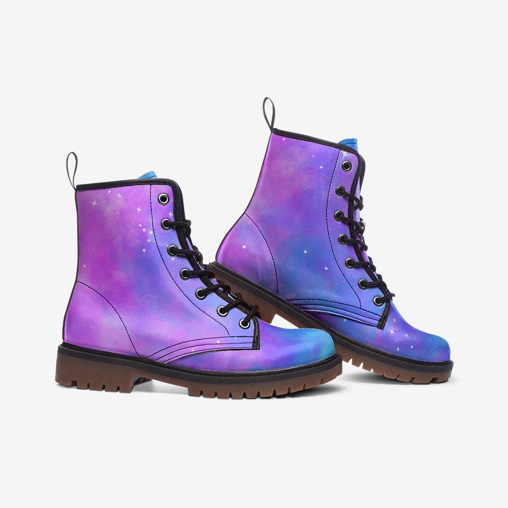 Galaxy Combat Boots, Rave Festival Shoes Purple Blue Pastel Boots