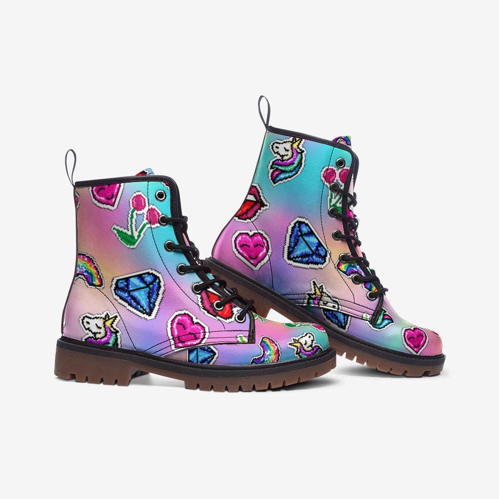 Kawaii Pastel Combat Boots: Vegan Leather Rave Festival Shoes