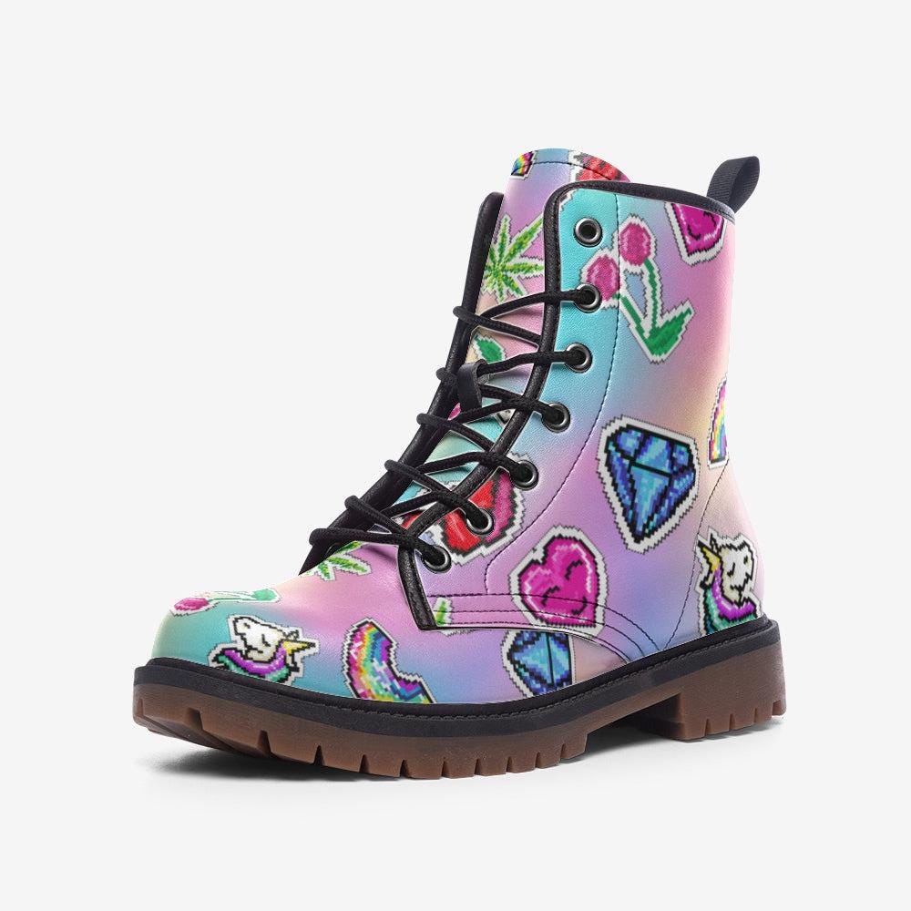 Kawaii Pastel Combat Boots: Vegan Leather Rave Festival Shoes