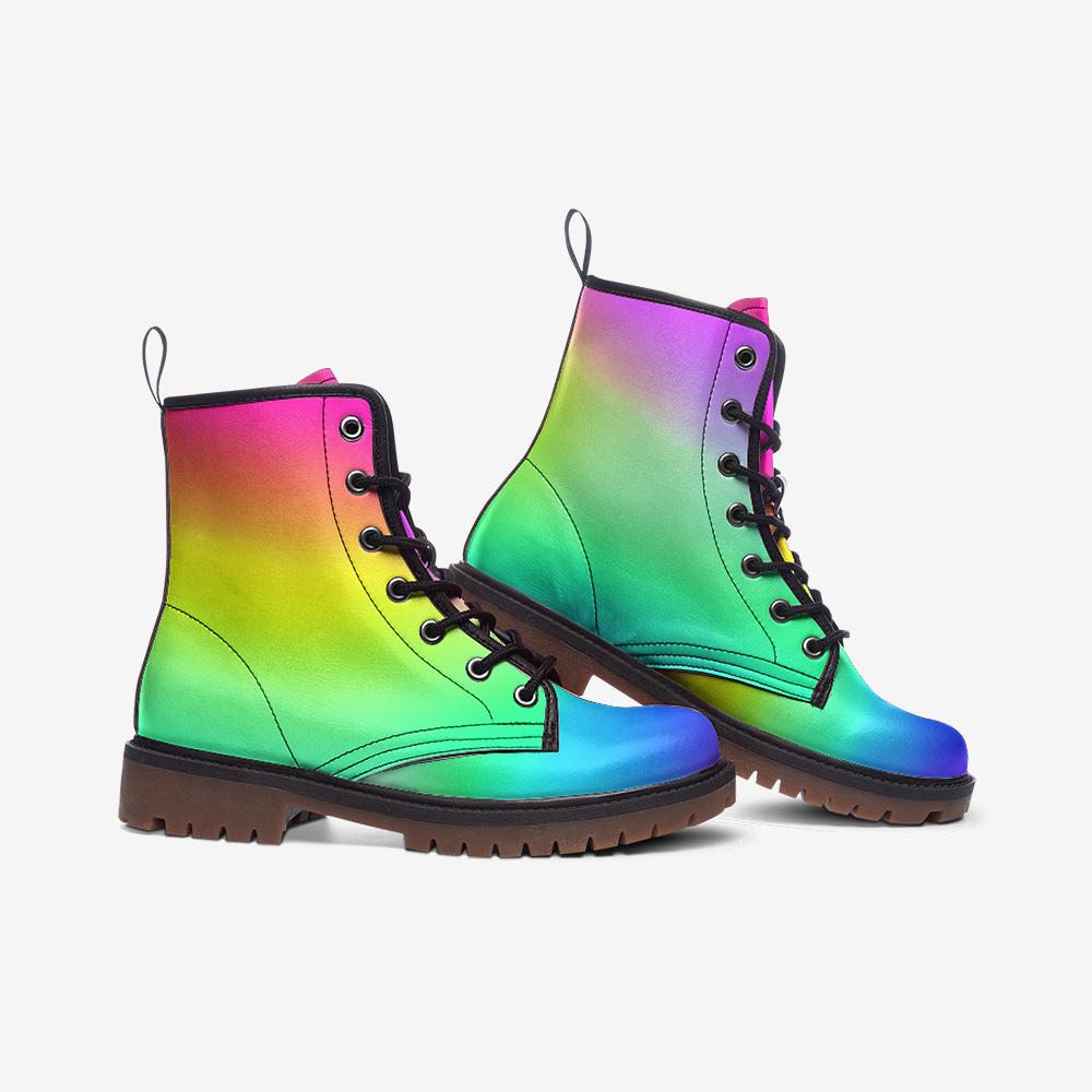 Gradient Rainbow Combat Boots, Colorful EDM Rave Party Footwear