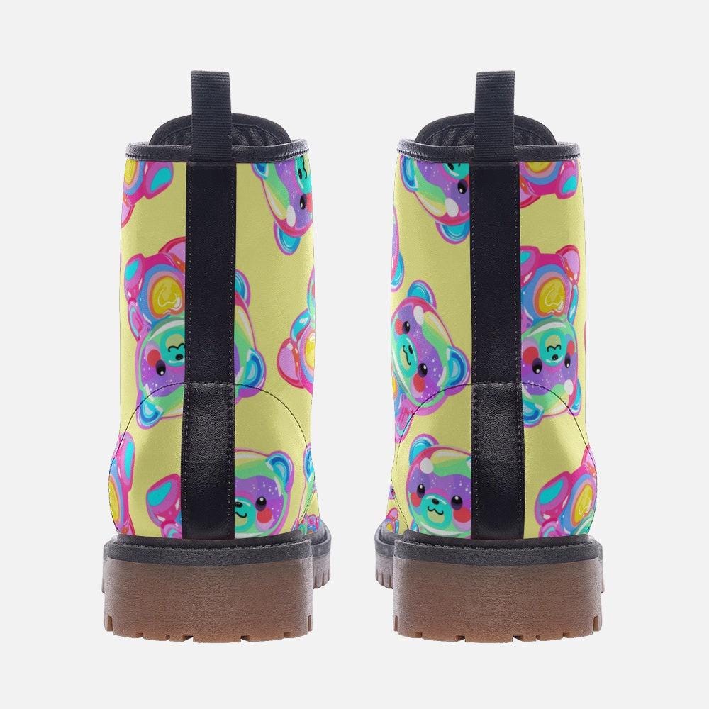 Rainbow bear boots, dopamine rave lace up shoes, festival party style