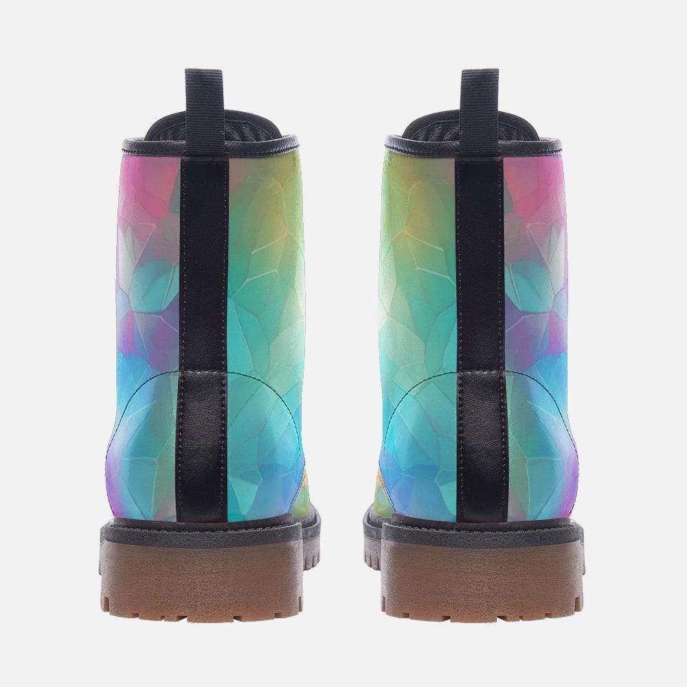 Pastel Iridescent Boots, Colorful Festival Fairy Combat Shoes