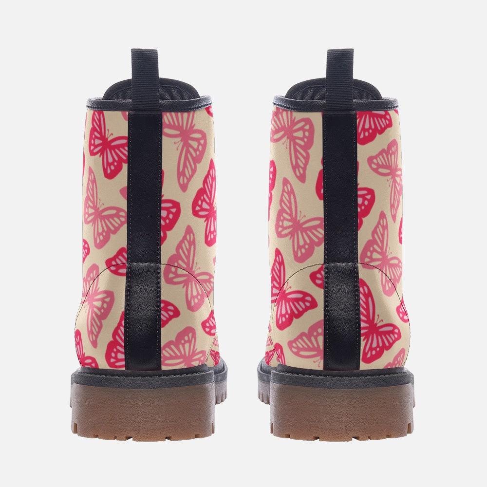 Pink Butterfly Combat Boots, Kawaii Fairycore Rave Outfit Shoes for Festivals