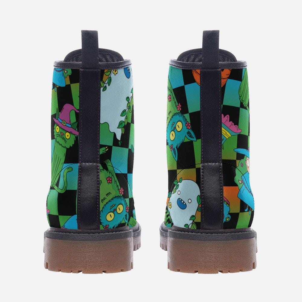 Cartoon Print Combat Boots, Colorful Psy Festival Footwear Y2K Statement