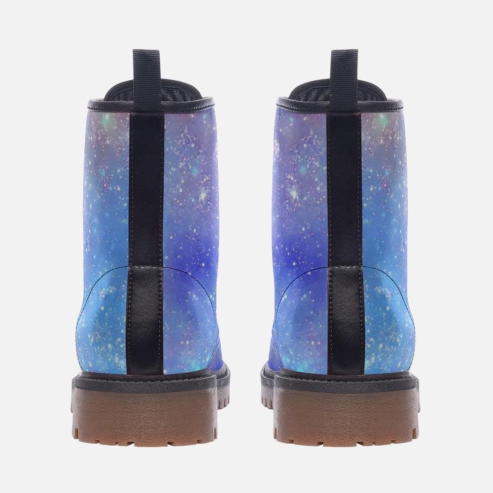 Galaxy Combat Boots, Celestial Starry Night Print Festival Rave Shoes
